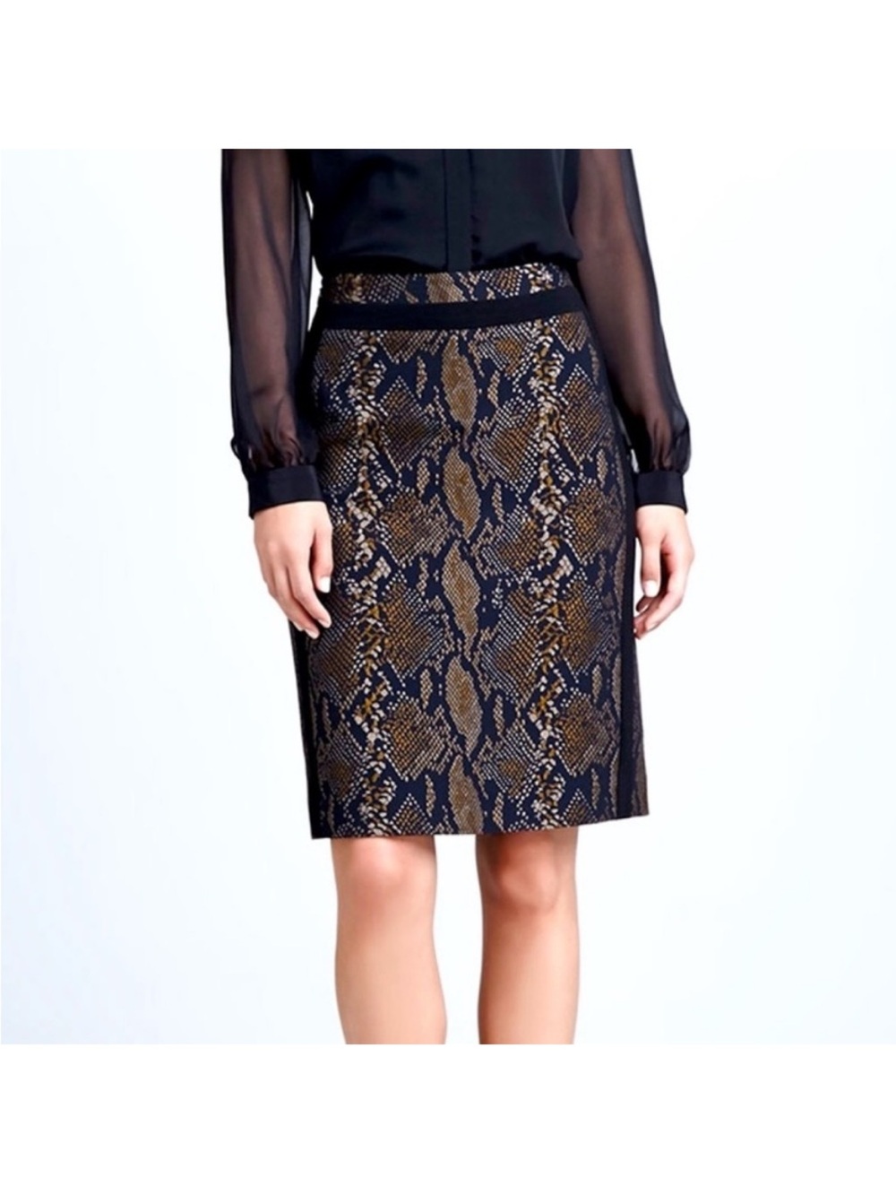 Diane von Furstenburg DVF Marta pencil skirt python snake print Size 10 blk brwn
